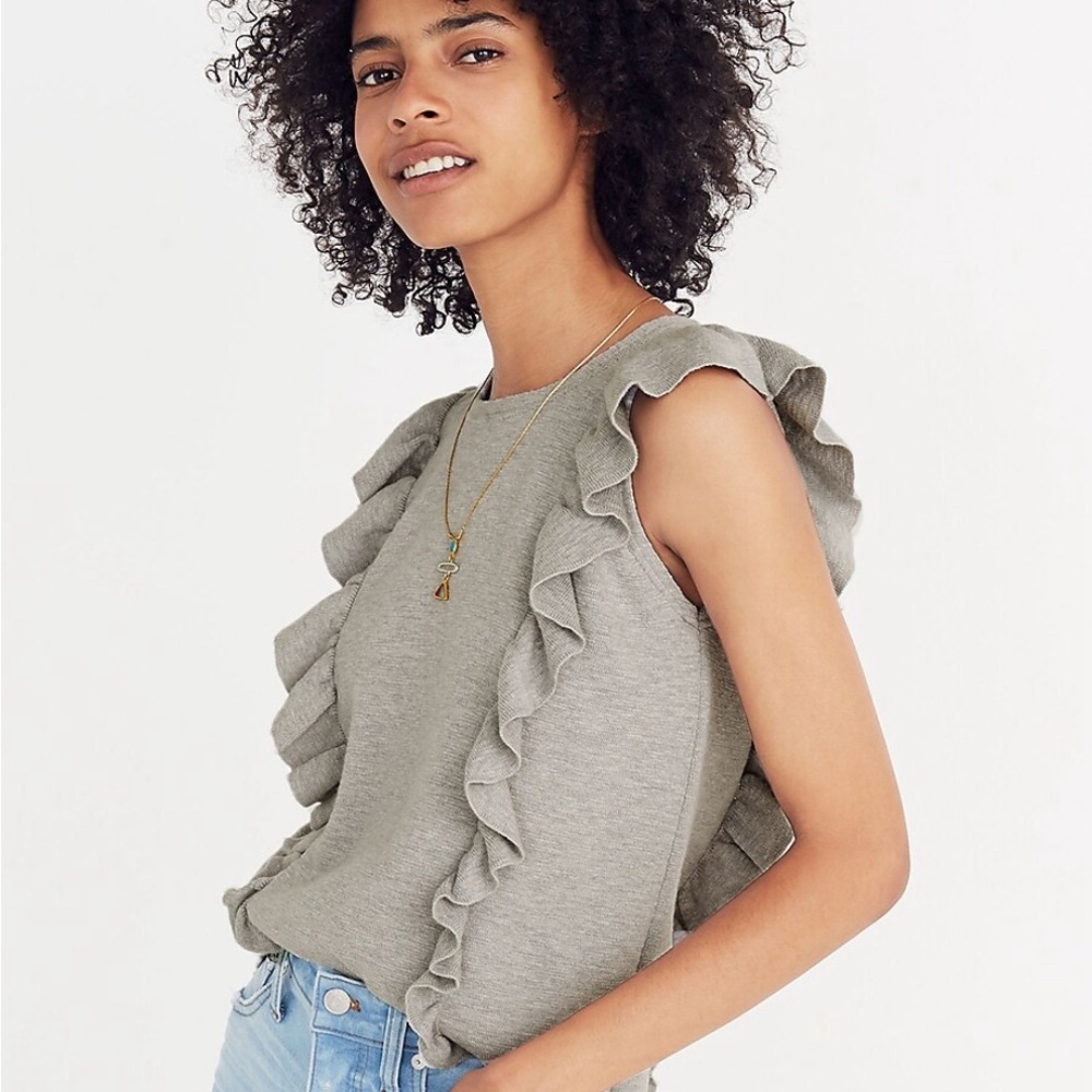 Madewell‎ Grey Ruffled Sweater Tank Sz XS